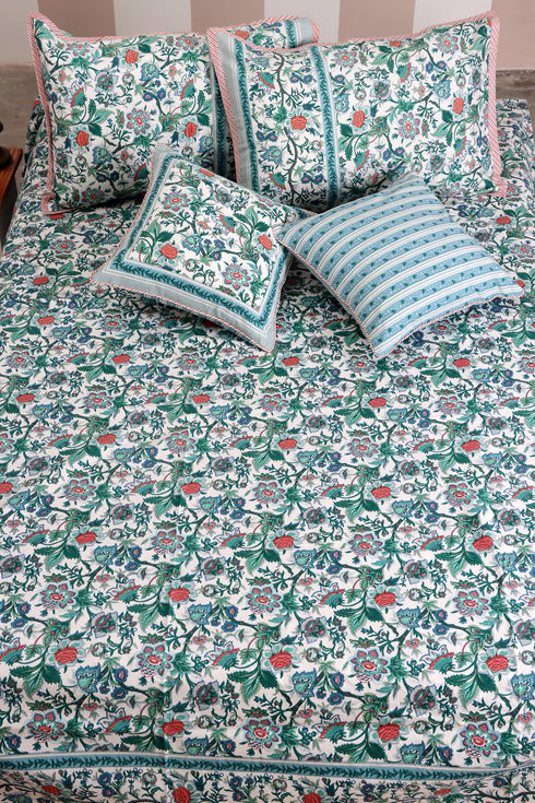 40s Cotton Pillow Cover in Floral Block Print
