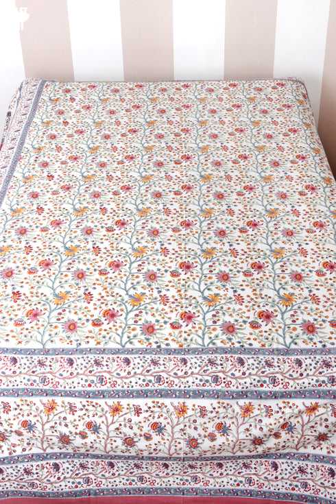 20s Cotton Bed Cover in Floral Block Print