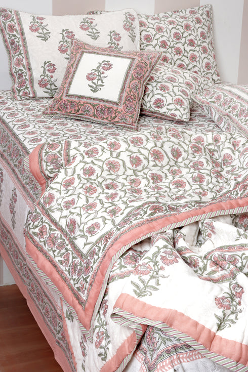 40s Cotton Pillow Cover in Floral Block Print