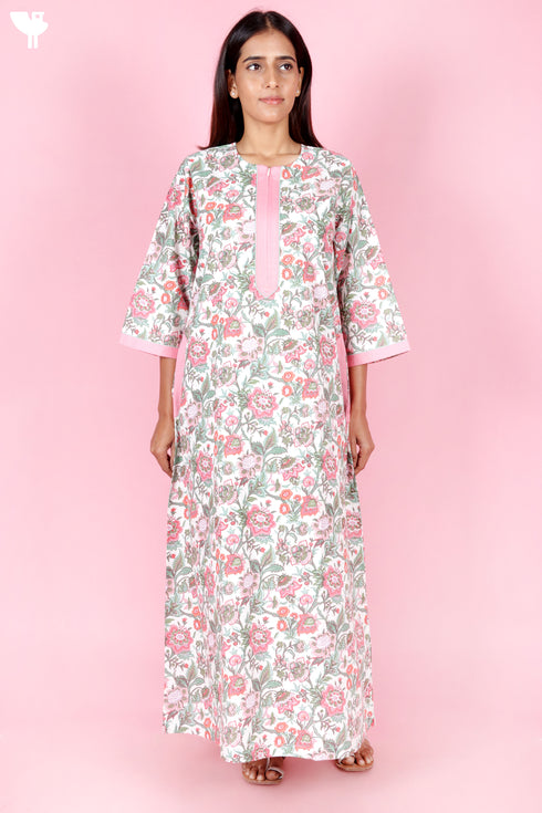 60’s Cotton Zipper Kaftan In Floral Print