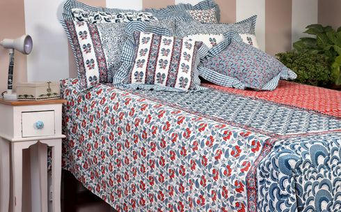 40s Cotton Pillow Cover in Floral Block Print
