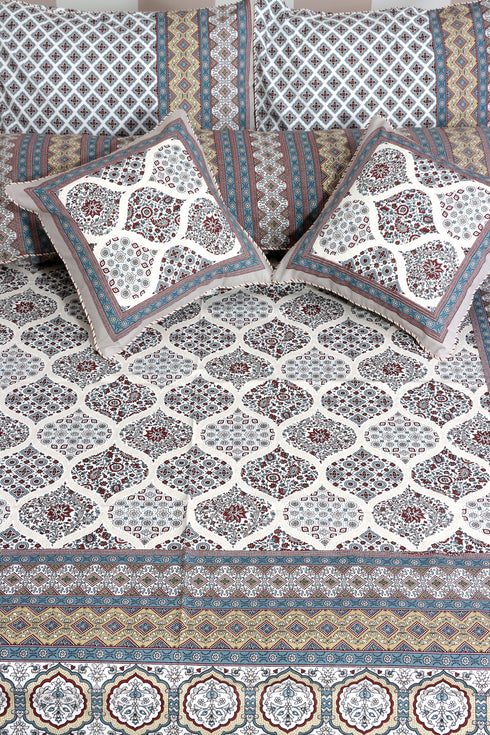 20s Cotton Cushion Cover In Grey, Bordeaux Red and Steel Blue Floral Block Print