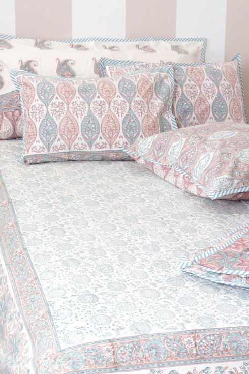 20s Cotton Cushion Cover in Block Print with Piping