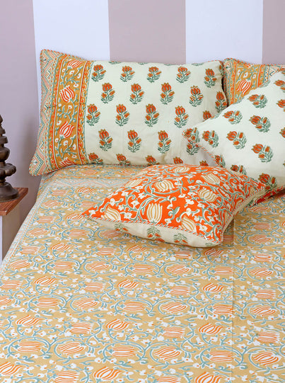 20s Cotton Bed Cover in Floral Block Print