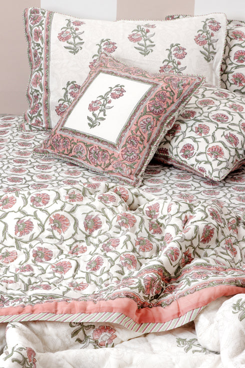 40s Cotton Pillow Cover in Floral Block Print