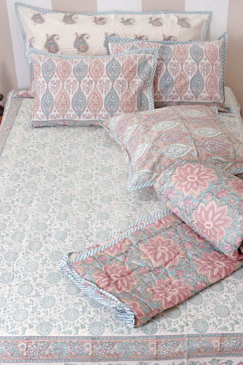 20s Cotton Cushion Cover in Block Print with Piping