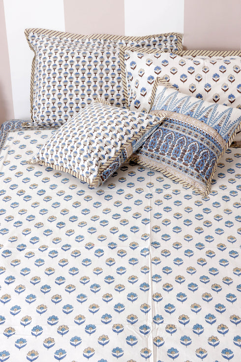 20s Cotton Lumbar Cushion Cover in Floral Block Print