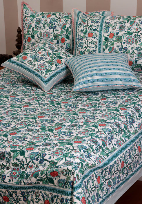 20s Cotton Cushion Cover in Floral Block Print