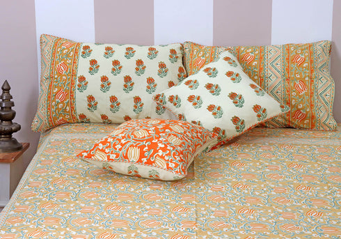 20s Cotton Bed Cover in Floral Block Print