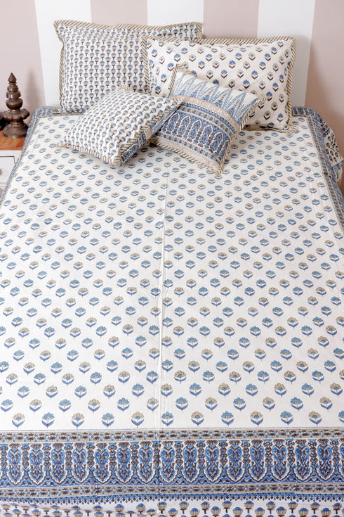 20s Cotton Cushion Cover in Floral Block Print