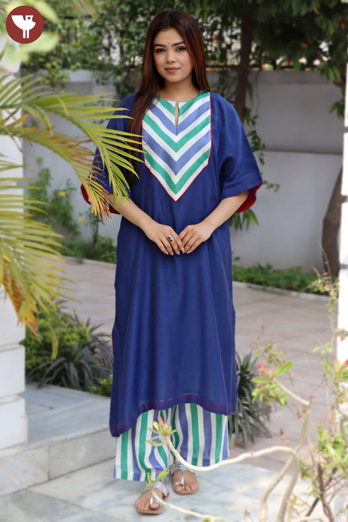 Chanderi Silk Kurta And Pant Set In Block Print