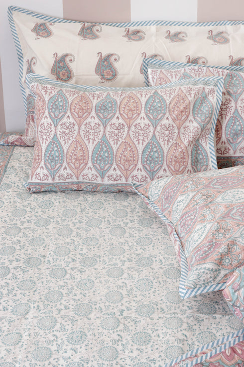 20s Cotton Cushion Cover in Block Print with Piping
