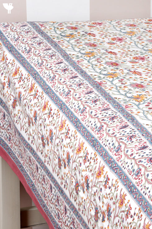 20s Cotton Bed Cover in Floral Block Print