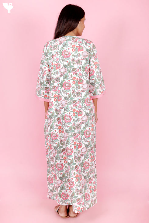 60’s Cotton Zipper Kaftan In Floral Print