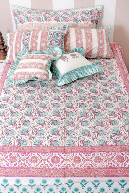 40s Cotton Pillow Cover in Floral Block Print