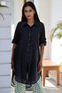 Cotton Silk Long Boyfriend Shirt In Black