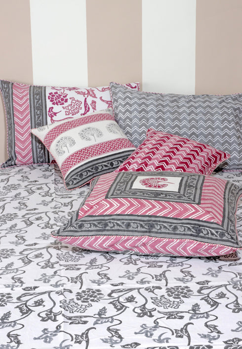 20s Cotton Bed Cover in Floral Block Print