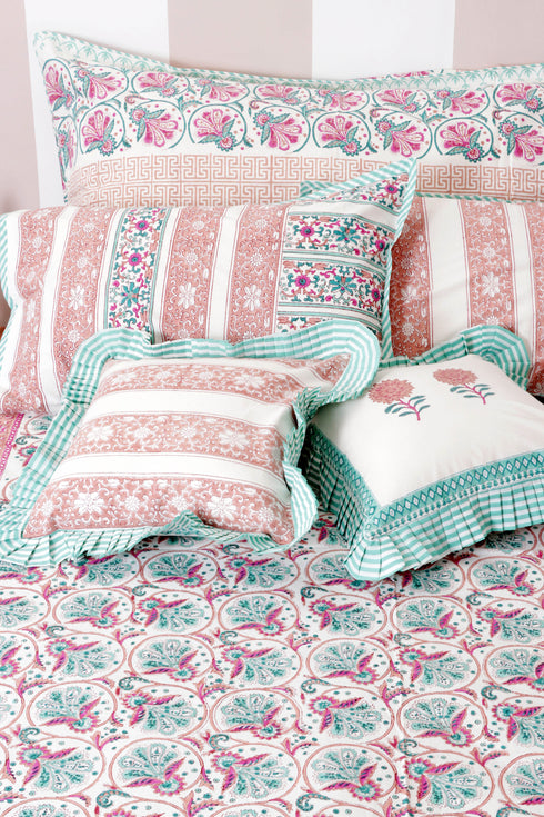 Mulmul Cotton Quilt in Floral Block Print