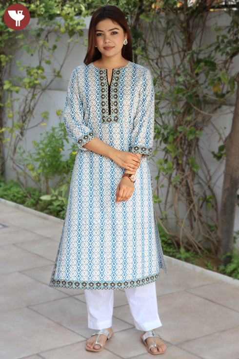 Cambric Cotton Kurta Geometric Block Print