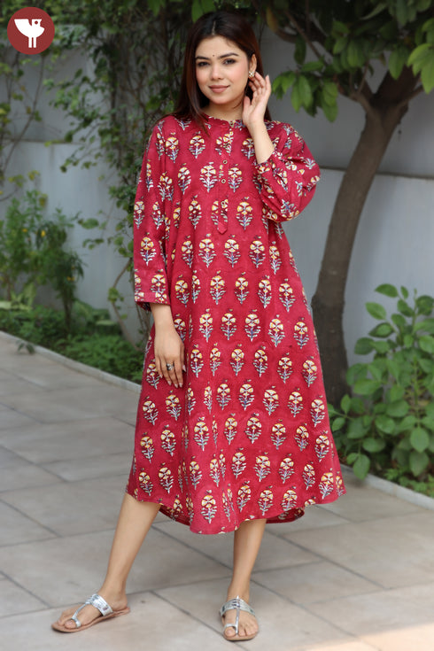 Lyocell Dress In Floral Block Print