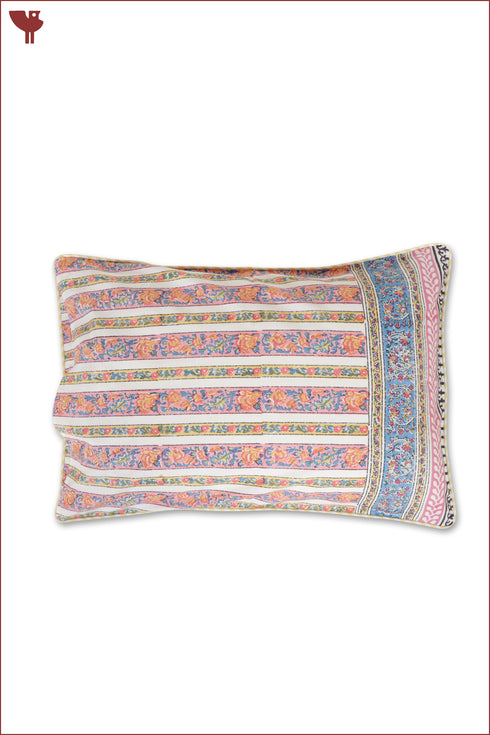 40s Cotton Pillow Cover in Floral Block Print