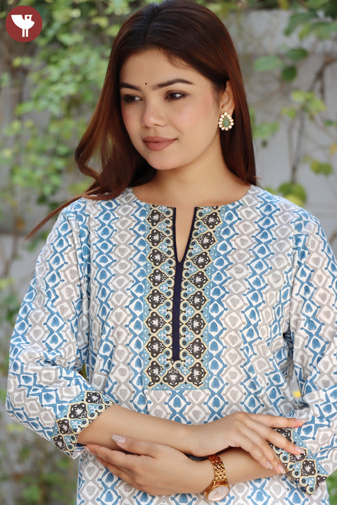 Cambric Cotton Kurta Geometric Block Print