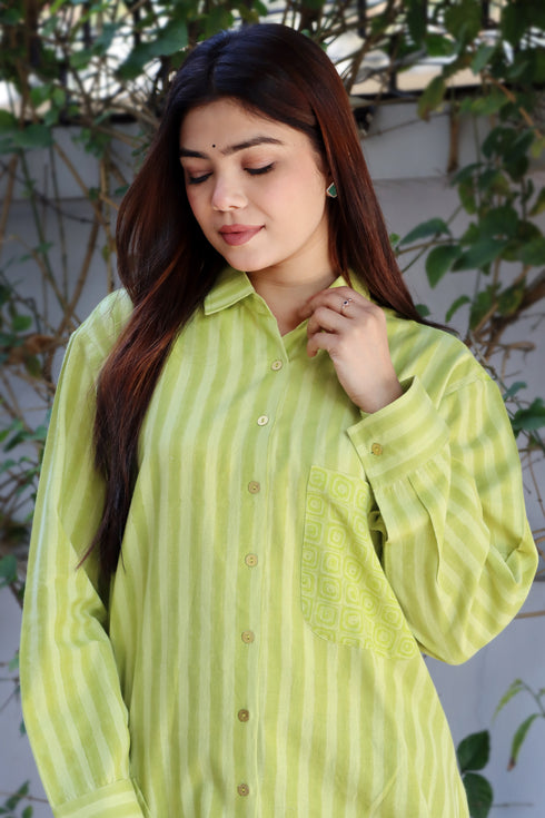 Khaadi Cotton Lime Dress In Block Print