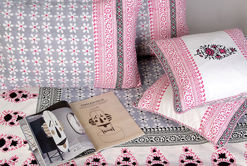 20s Cotton KING SIZE Bed Cover In Floral BlockPrint