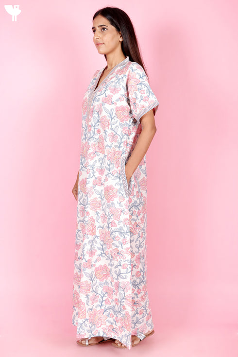 60s Cotton Kaftan In Floral Print