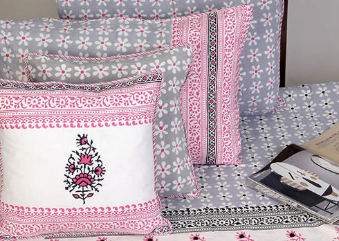 20s Cotton KING SIZE Bed Cover In Floral BlockPrint