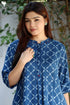 Rayon Twill Blue Kurta and Pant Set With Block Print