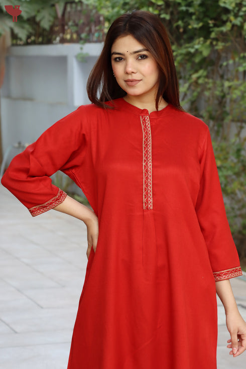 Rayon Twill Kurta and Pant Set in Block Print