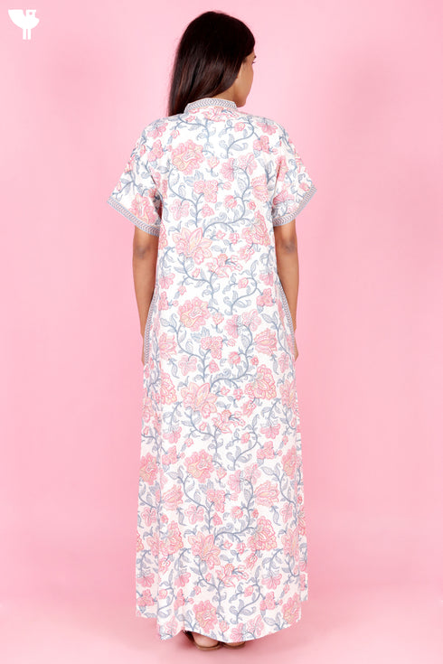 60s Cotton Kaftan In Floral Print