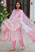 Cambric Cotton Kurta Pant With Dupatta In Floral Block Print