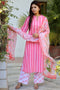 Terry Voile Kurta Pant With Kota Dupatta In Stripes Block Print