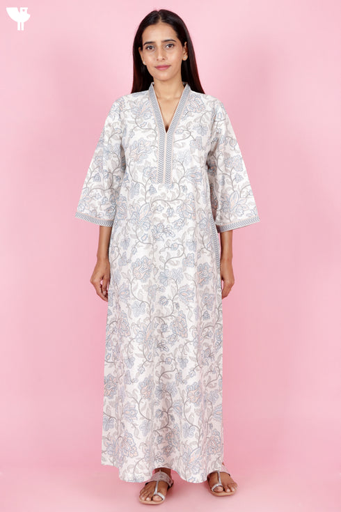 60’s Cotton Full Sleeved Kaftan In Floral Print