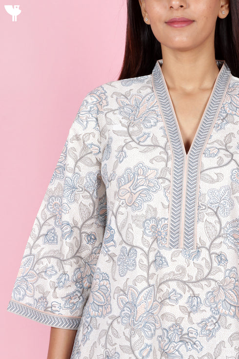 60’s Cotton Full Sleeved Kaftan In Floral Print