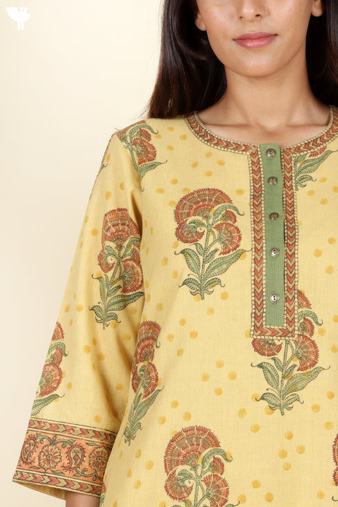 Khaadi Cotton Kurta Pant And Dupatta Set In Block Print