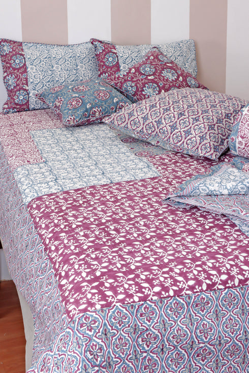 Mulmul Cotton Quilt In Assorted Block Print