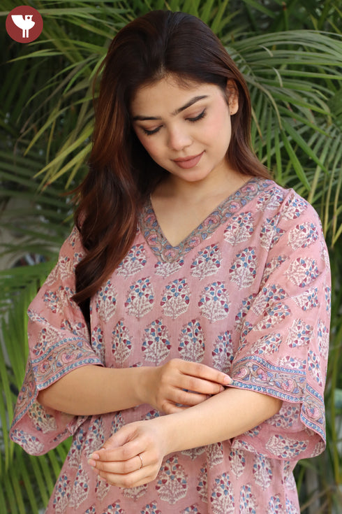 Mulmul Cotton Dress In Floral Block Print