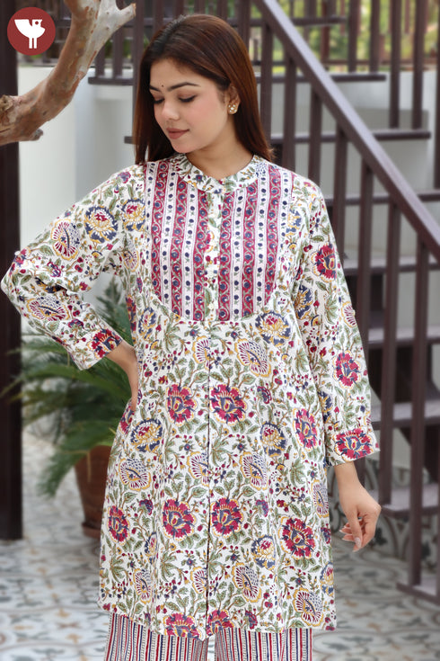 Lyocell Ivory Printed Top In Floral Block Print