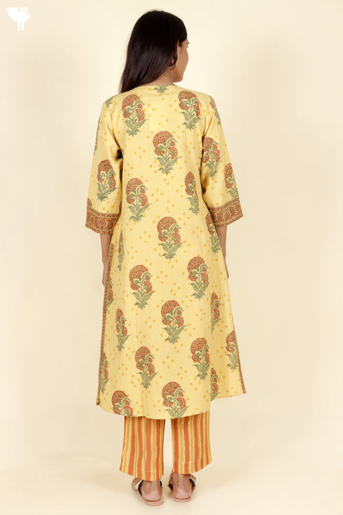 Khaadi Cotton Kurta Pant And Dupatta Set In Block Print