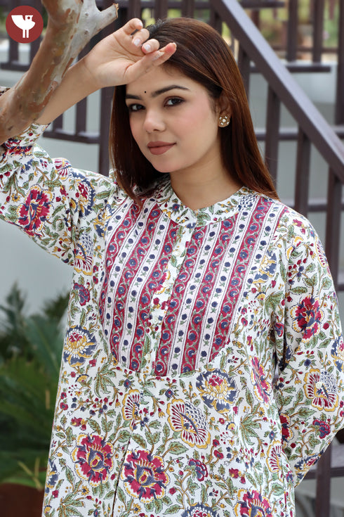 Lyocell Ivory Printed Top In Floral Block Print