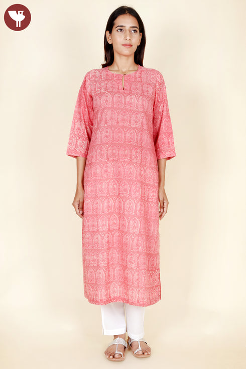 Terry Voile Paneled Kurta And Chiffon Dupatta In Block Print