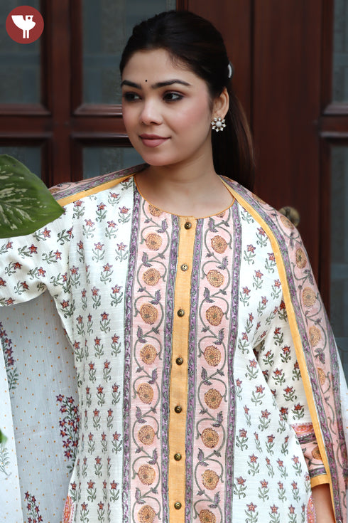 Chanderi Silk Kurta Pant And Dupatta Set In Block Print