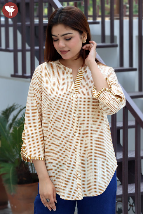 Cambric Cotton Mustard Top In Dot Print