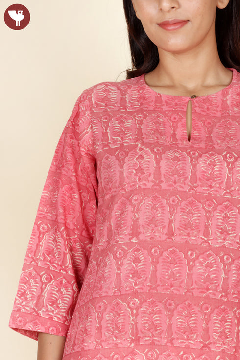 Terry Voile Paneled Kurta And Chiffon Dupatta In Block Print