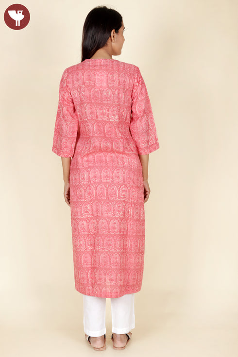Terry Voile Paneled Kurta And Chiffon Dupatta In Block Print