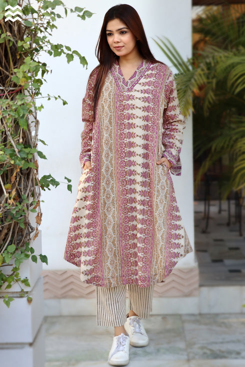 Mulmul Cotton Beige-Pink Top