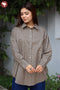 Cambric Cotton Taupe Dotted Top In Block Print